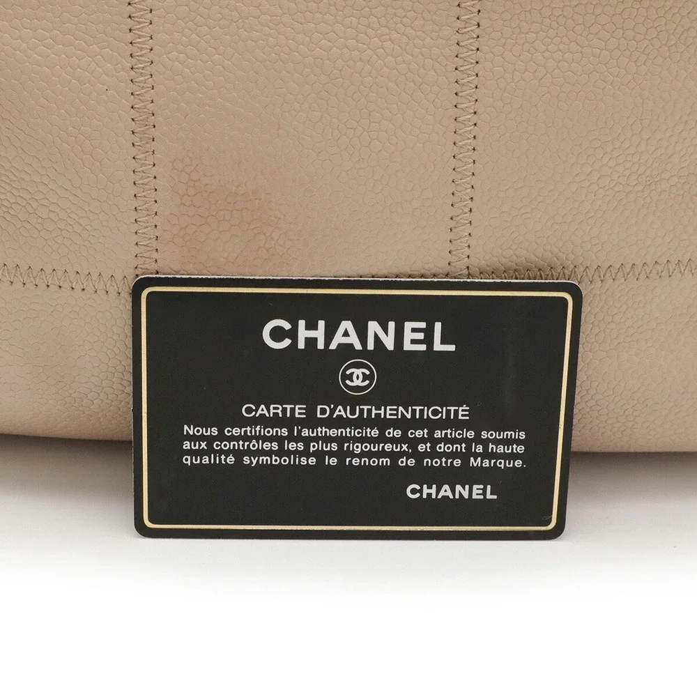 CHANEL Cream Caviar Leather Shoulder Bag
